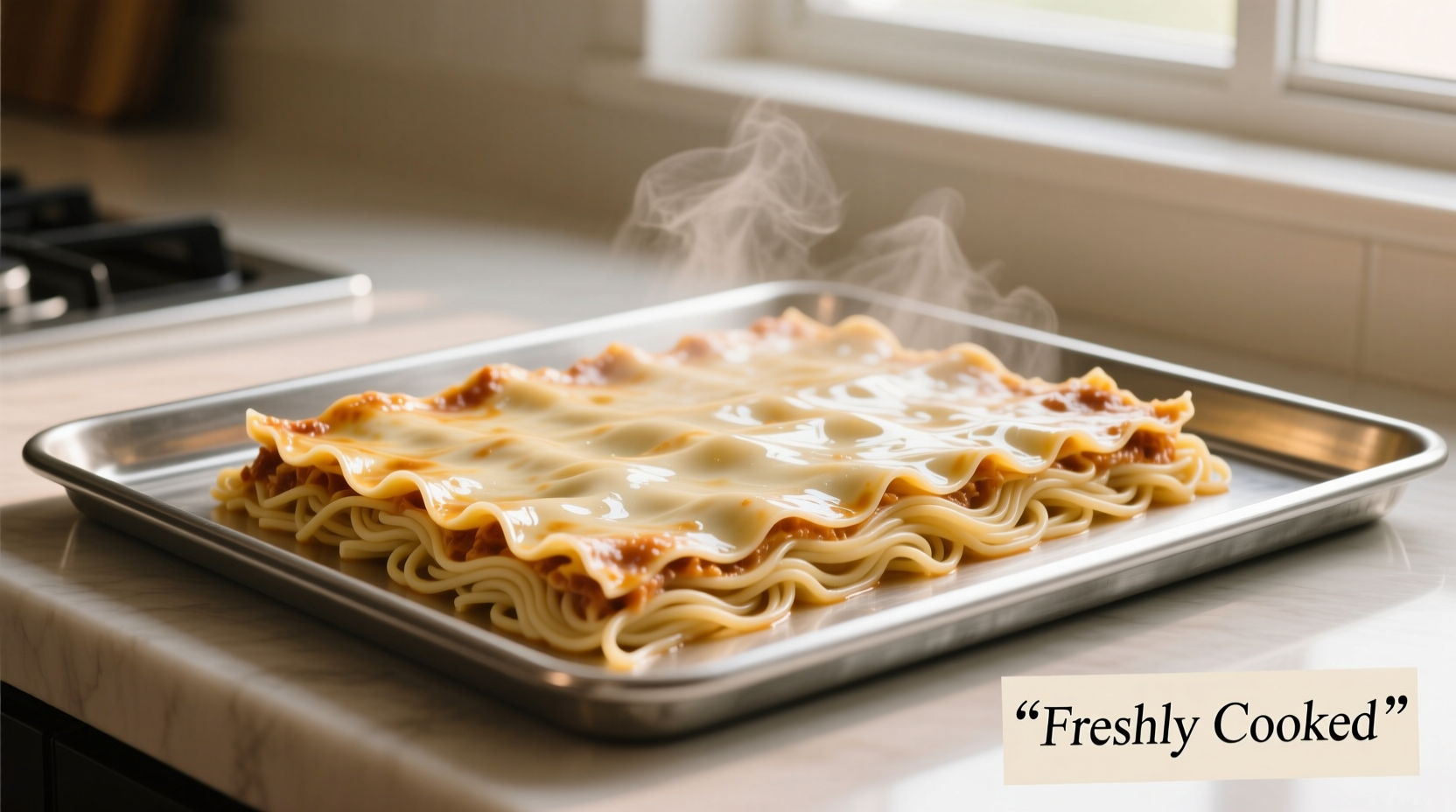 Perfectly cooked lasagna noodles laid flat on baking sheet