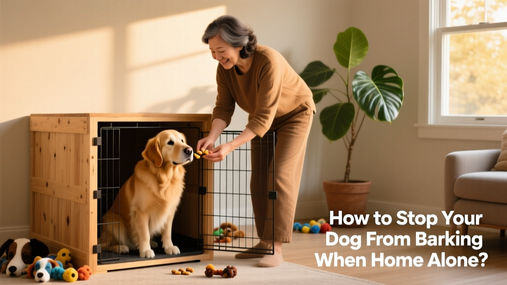 A person calmly practicing crate training with treats and a relaxed dog