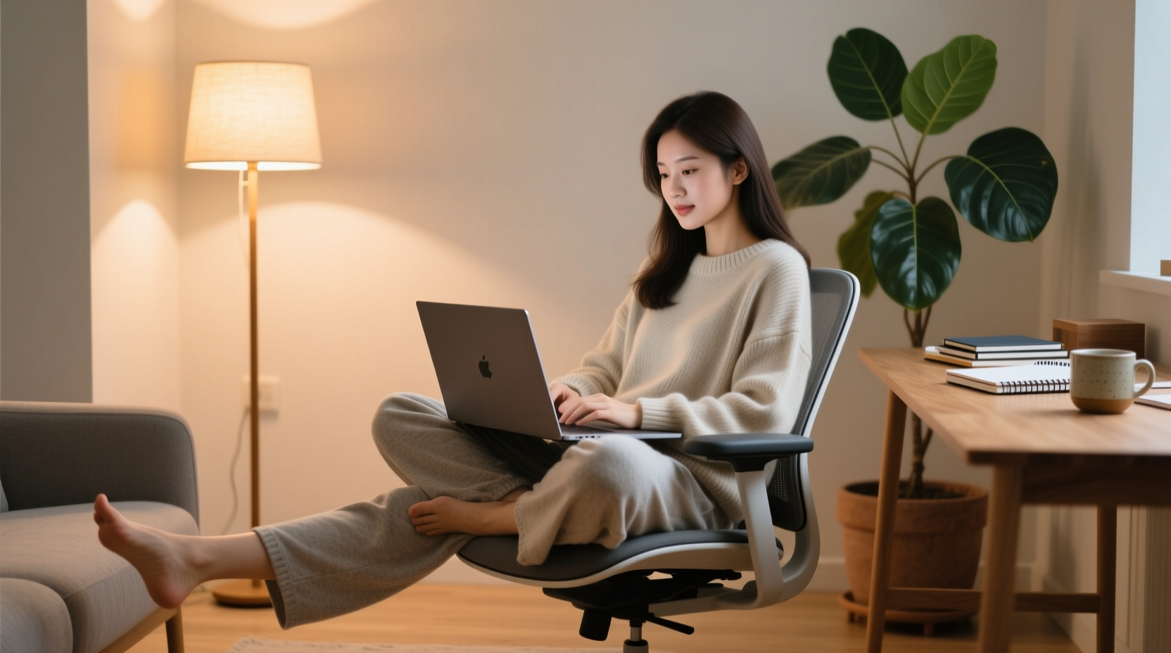 keep legs apart to prevent laptop heat from hurting fer