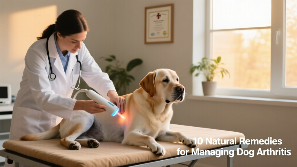 Veterinarian performing cold laser therapy on a senior Labrador’s hip joint