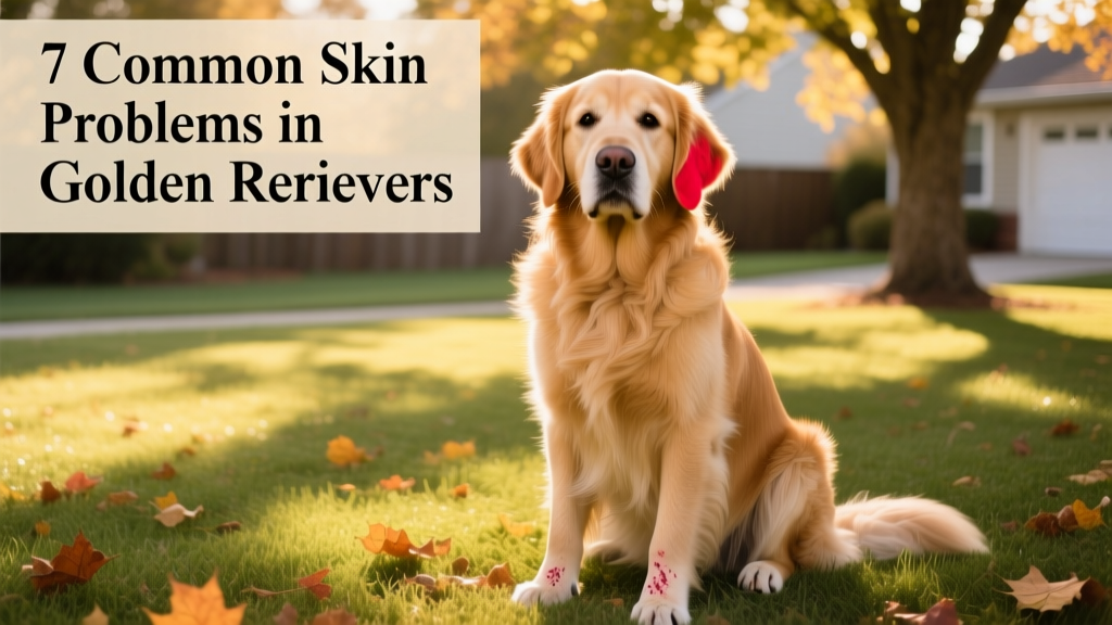 Golden Retriever with healthy, shiny coat sitting outdoors