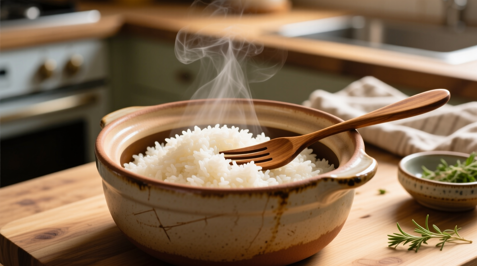Perfectly cooked rice in crock pot with fork