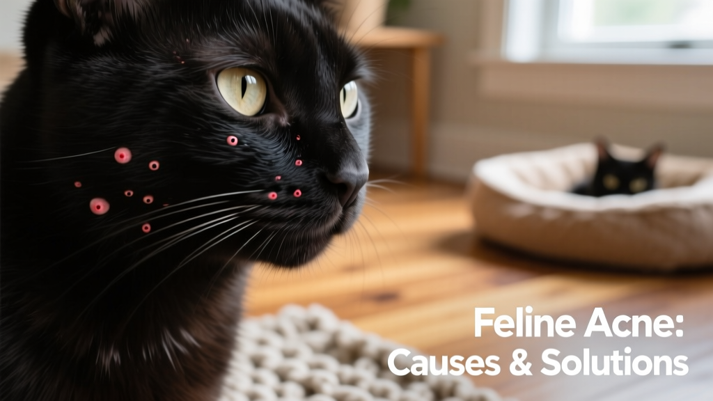 Close-up of a cat's chin showing mild acne: small blackheads and slight redness