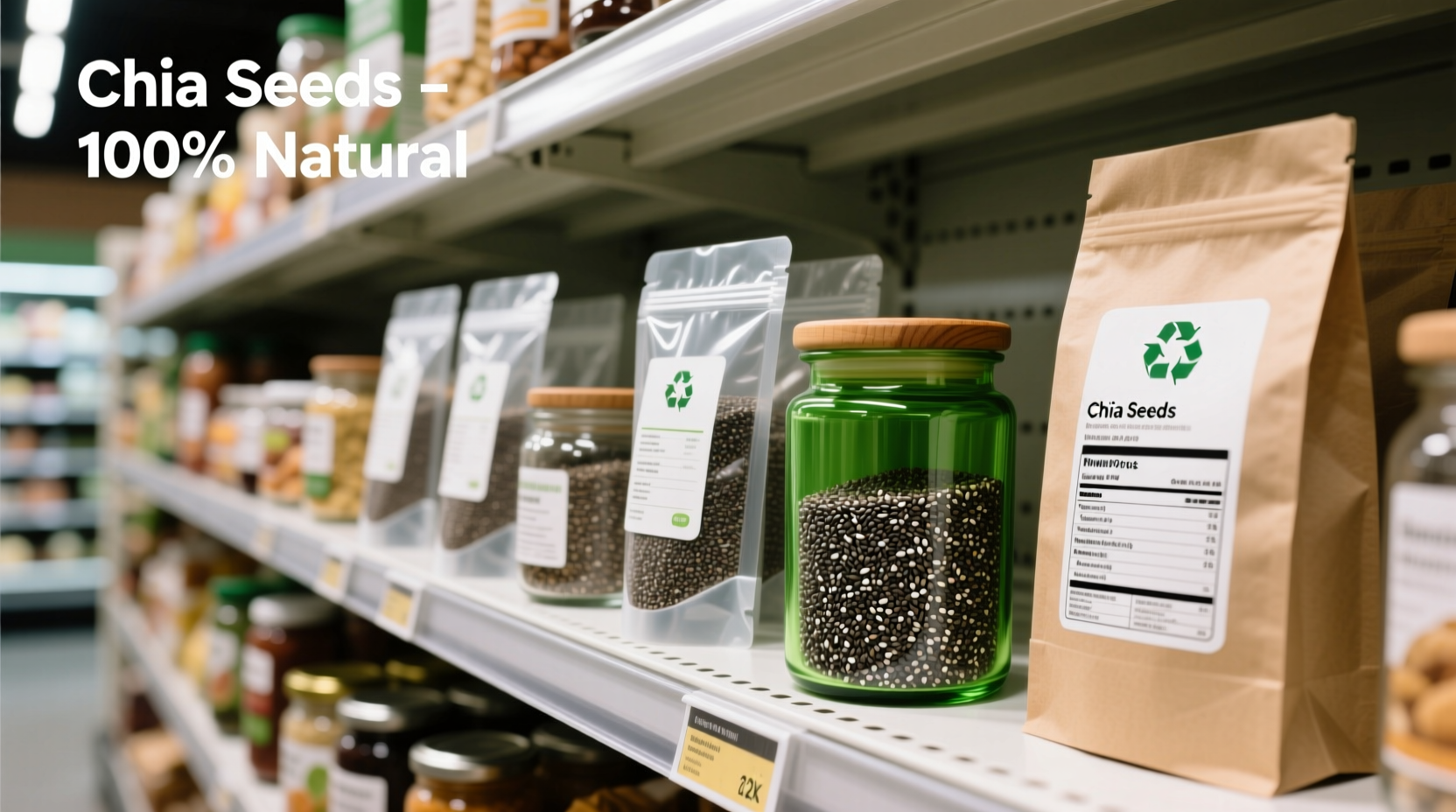 Chia seeds in various packaging options at grocery store