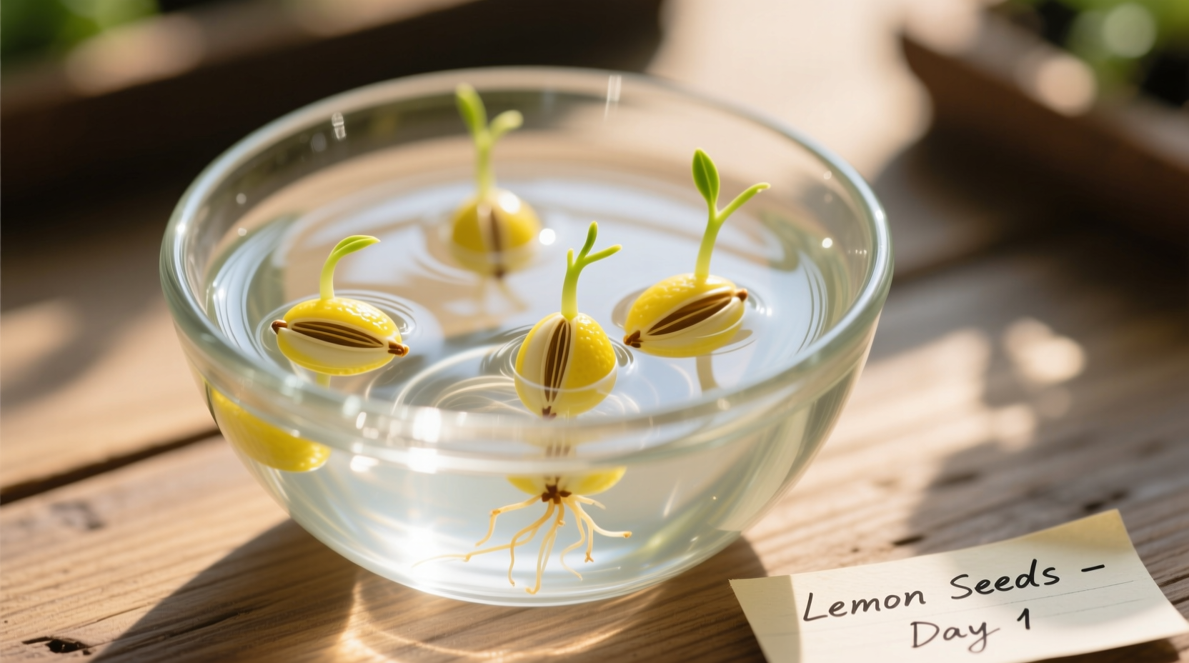 Lemon seeds soaking in water before planting