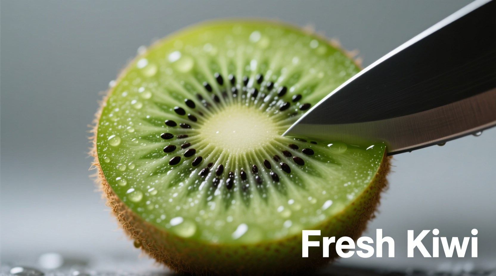 Fresh kiwi fruit sliced open showing black seeds
