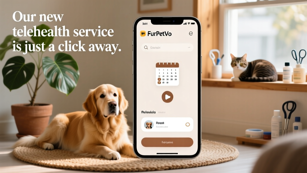 Screenshot of the FurPetVo app showing a simple, clean interface for scheduling a telehealth appointment