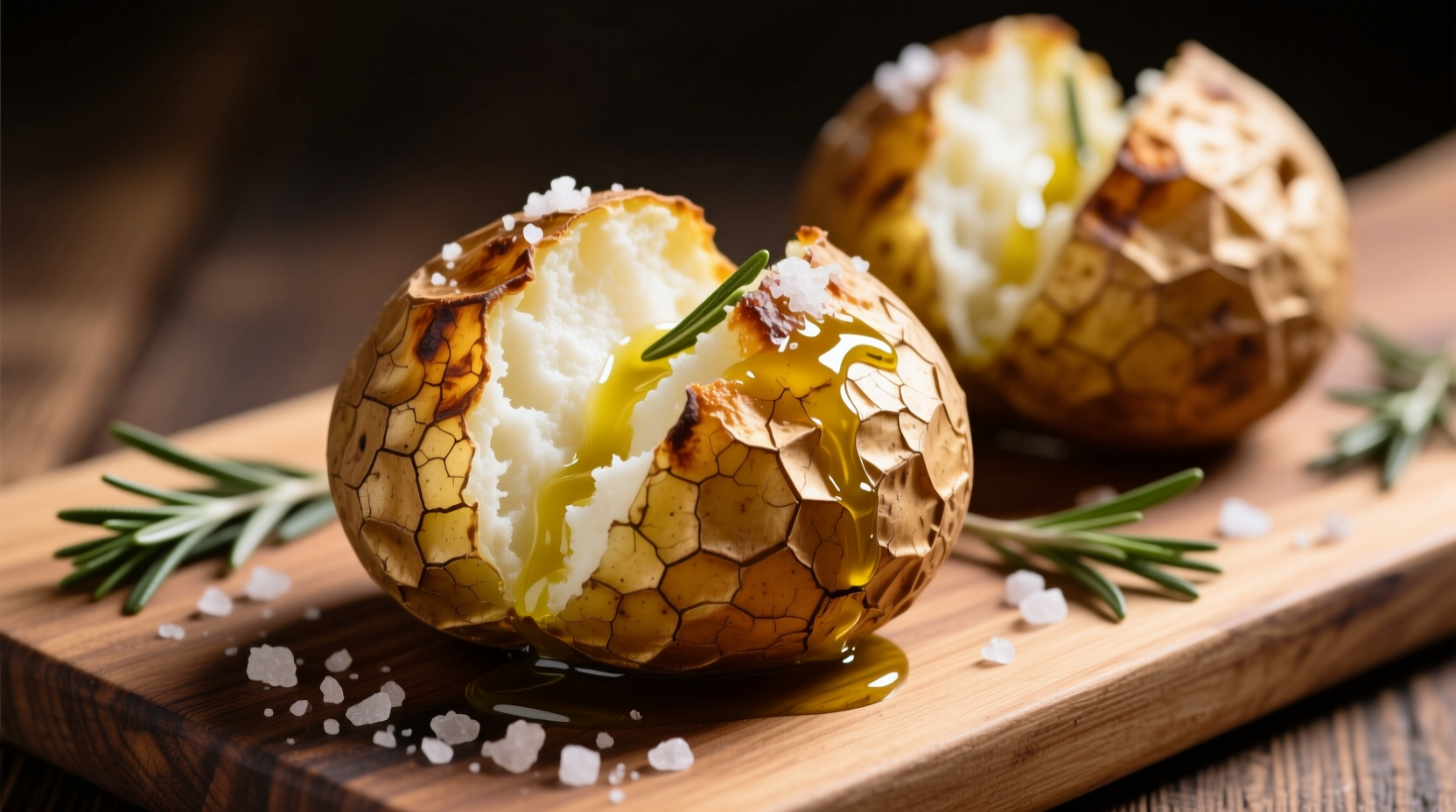 Grilled baked potatoes with crispy skin and fluffy interior