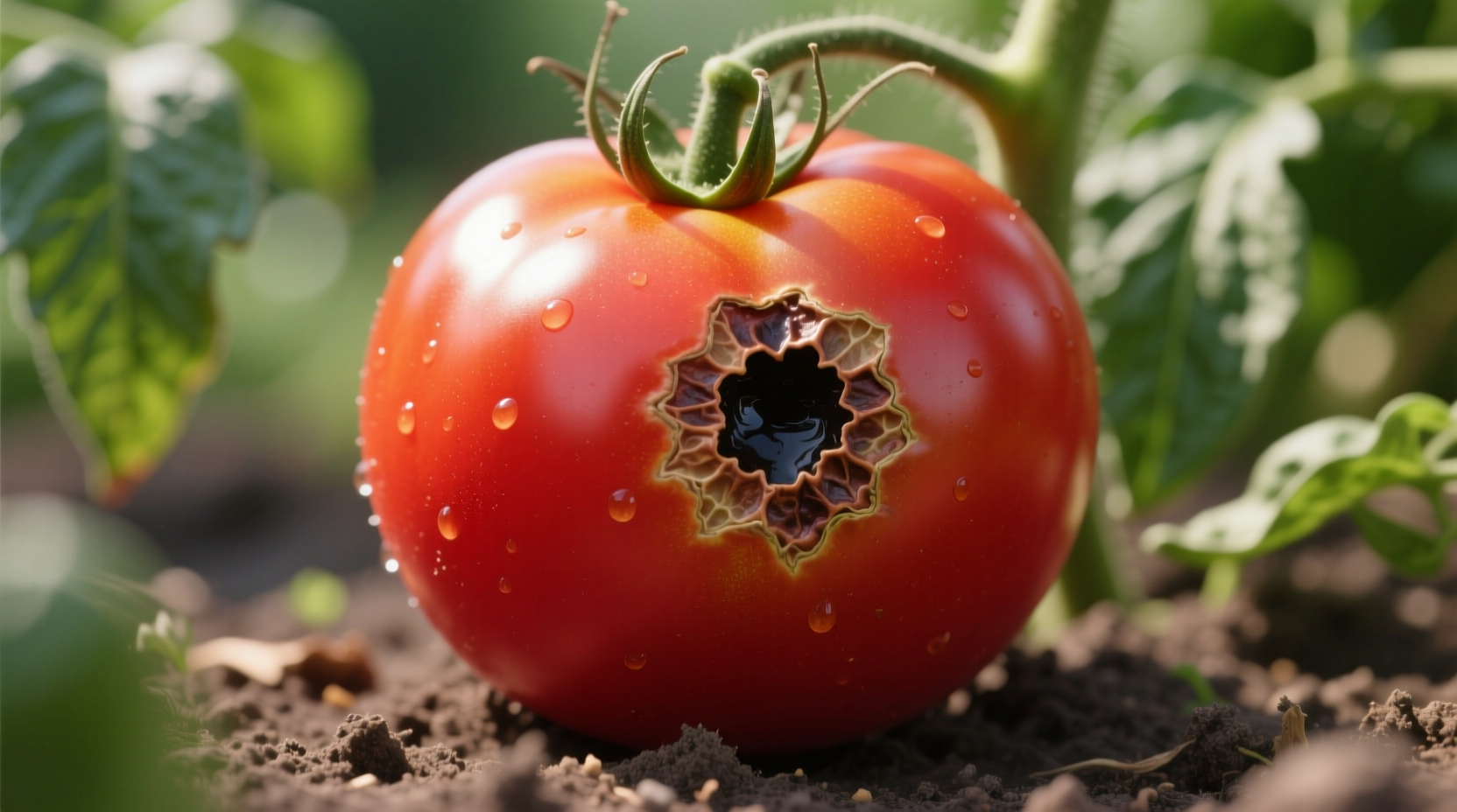 Tomato showing early blossom end rot symptoms