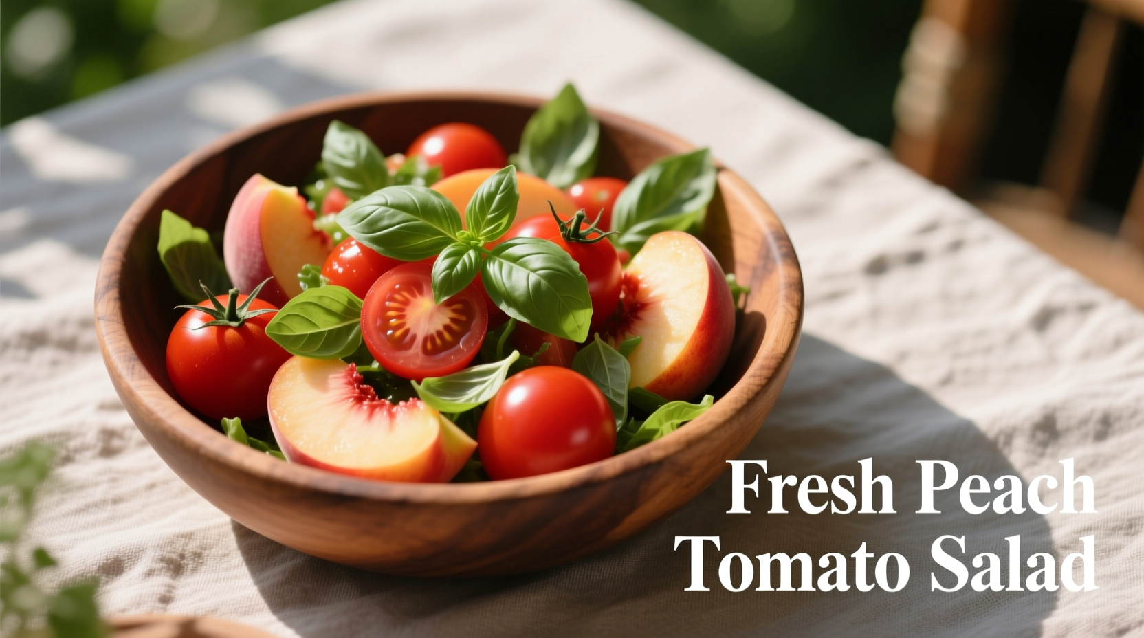 Fresh peach tomato salad with basil garnish