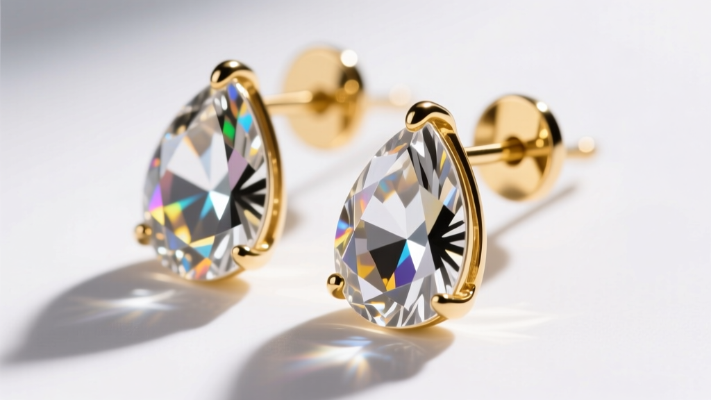 Macro photography of 14k gold crystal drop earrings catching sunlight, highlighting faceted edges and polished post