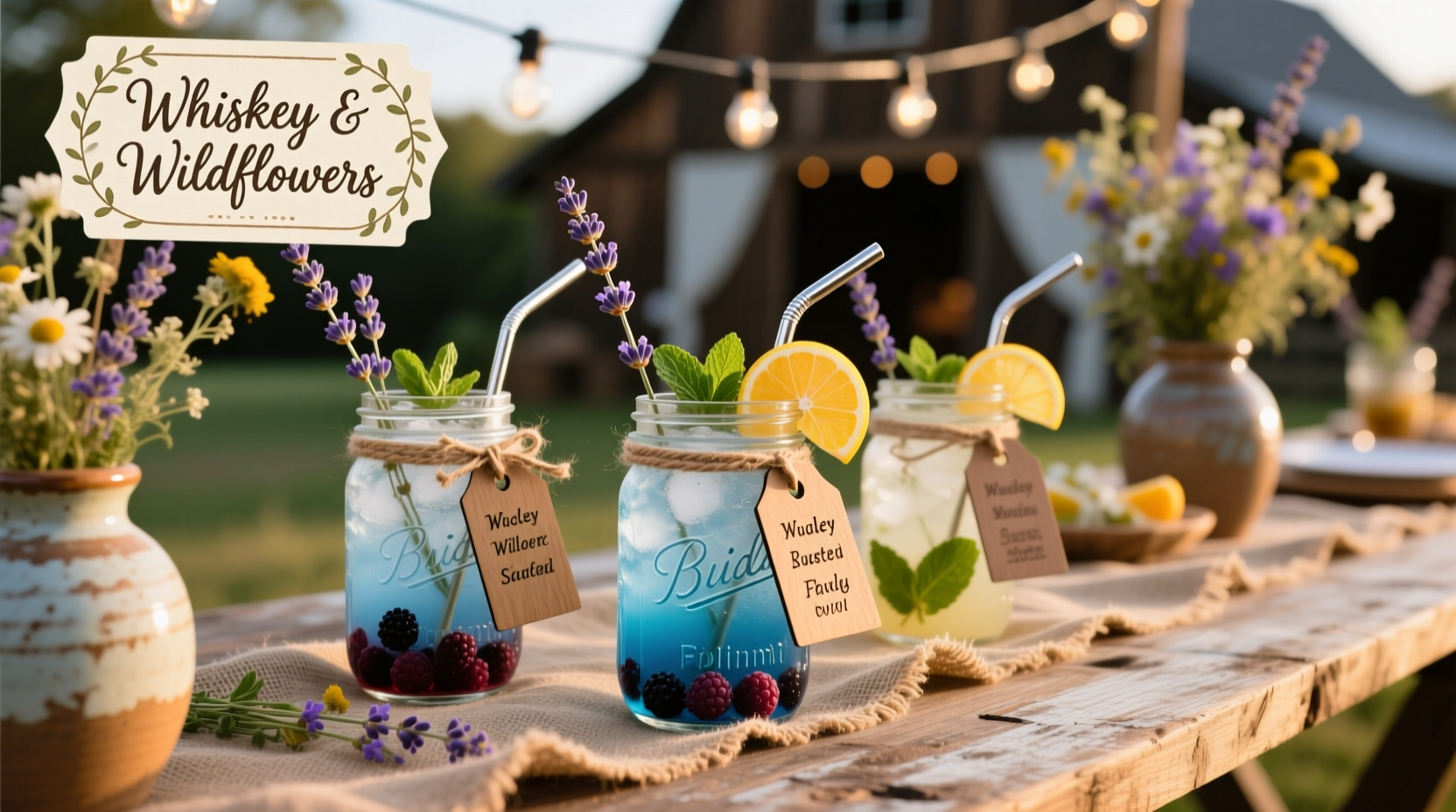 How To Decorate Mason Jar Cocktails For Rustic Wedding Themes, image size:1664x928