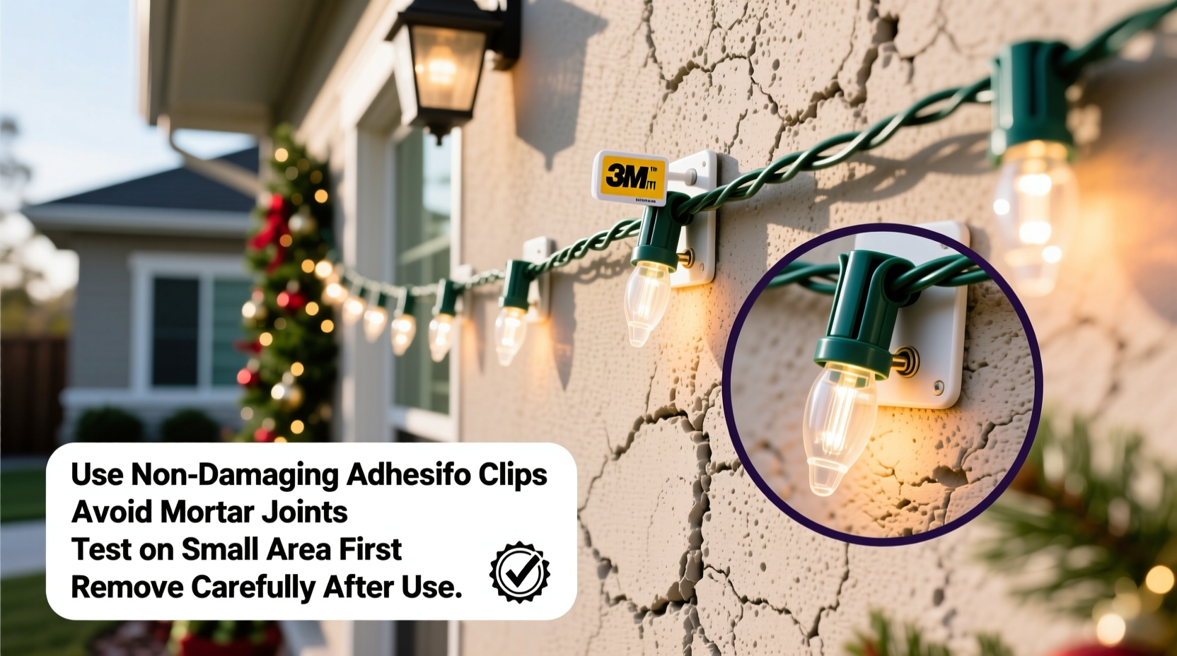 how to hang christmas lights on stucco walls without damaging the finish or voiding warranties