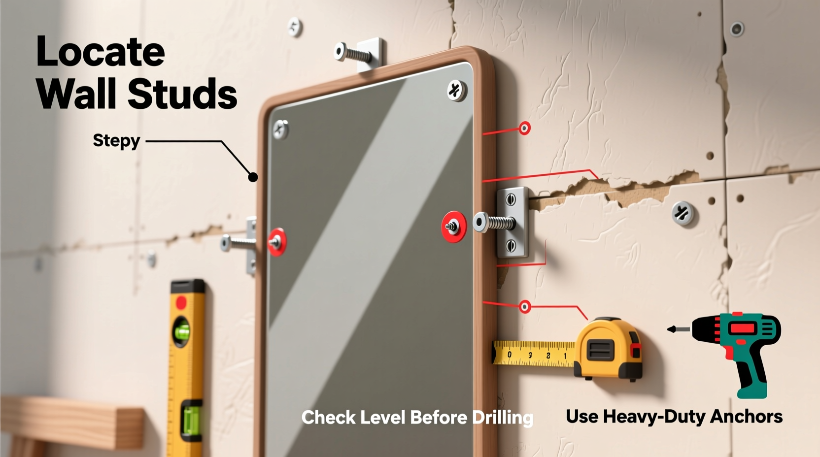 how to hang heavy mirrors safely without cracking the wall