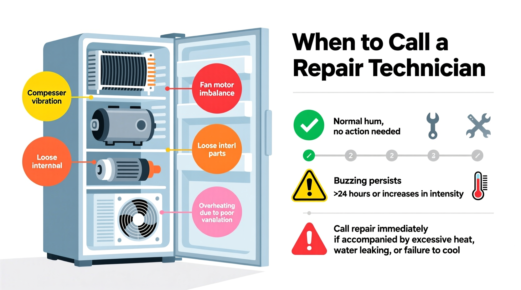 why is my fridge making a buzzing noise and when should i call repair