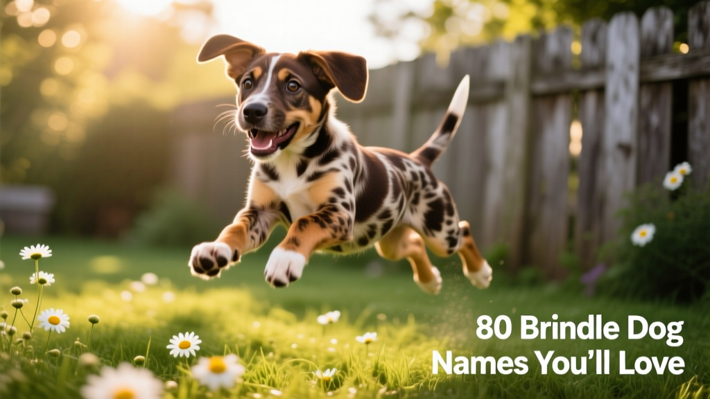 A playful brindle puppy mid-leap, capturing motion and the subtle variation in coat texture and tone