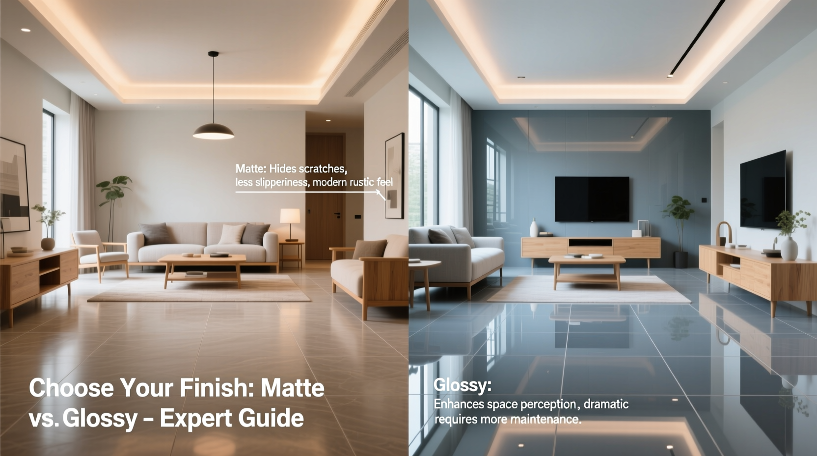 how to choose between matte and glossy finish for ceramic tile flooring
