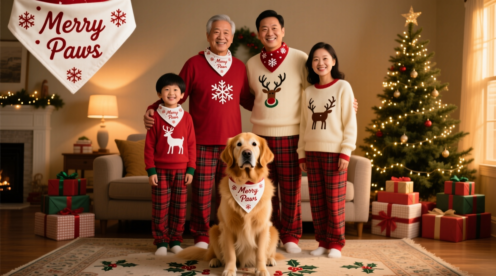 how to coordinate christmas pajamas with your matching family pet bandana