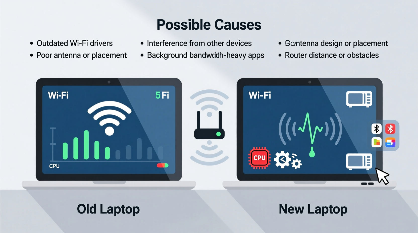 why is my wifi slower on my new laptop than my old one possible causes