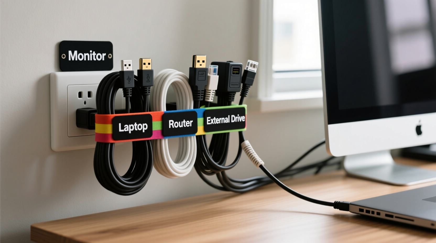 how to organize cables for good with labeled velcro straps