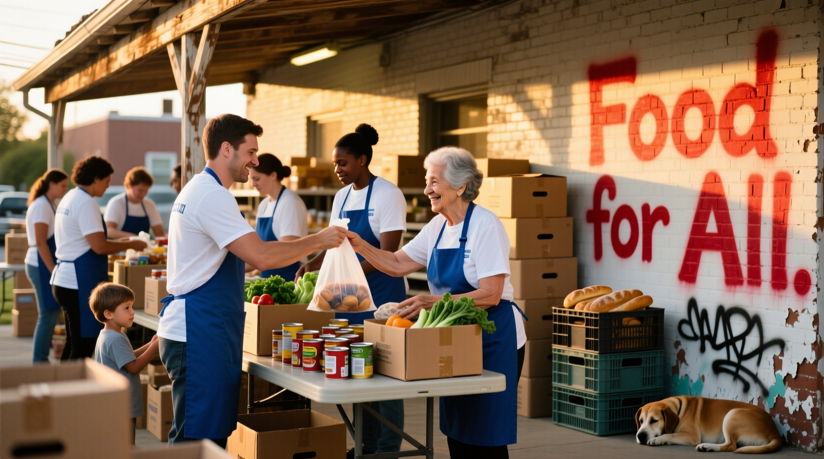 Volunteers distributing free food at community pantry