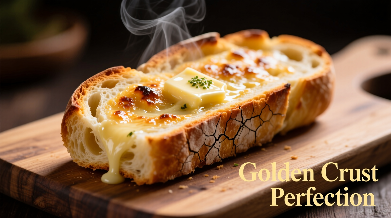 Perfectly baked frozen garlic bread with golden crust