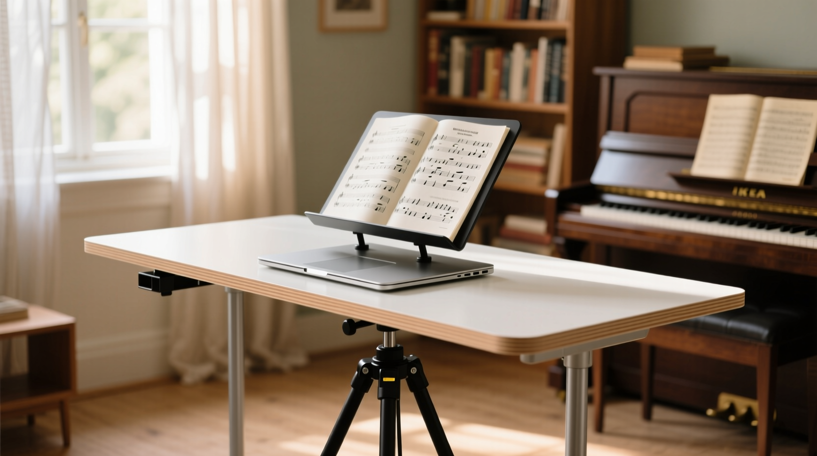 repurpose an ikea laptop surface into a music stand