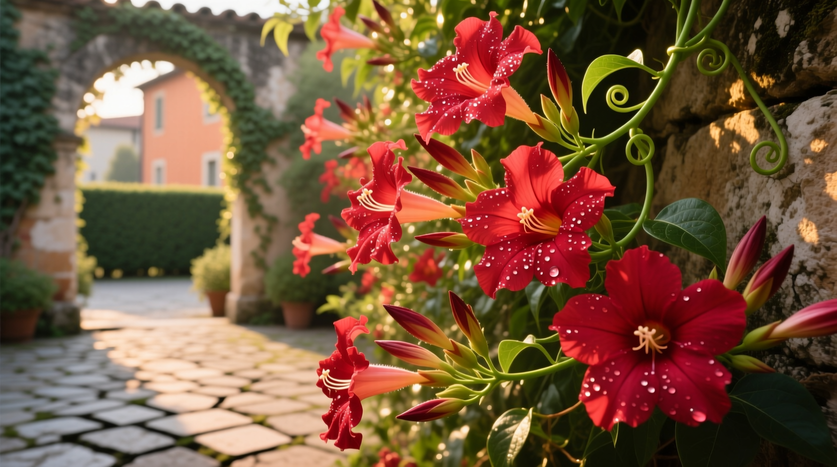 mandevilla red flowers