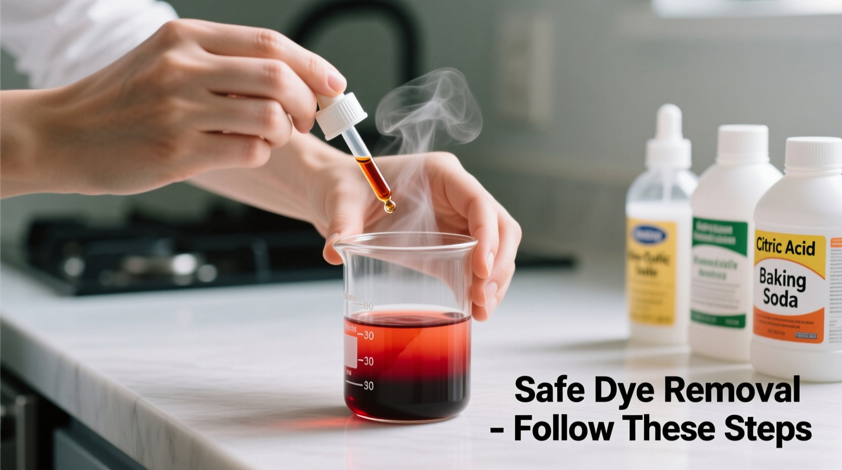 Hands demonstrating food dye removal techniques safely