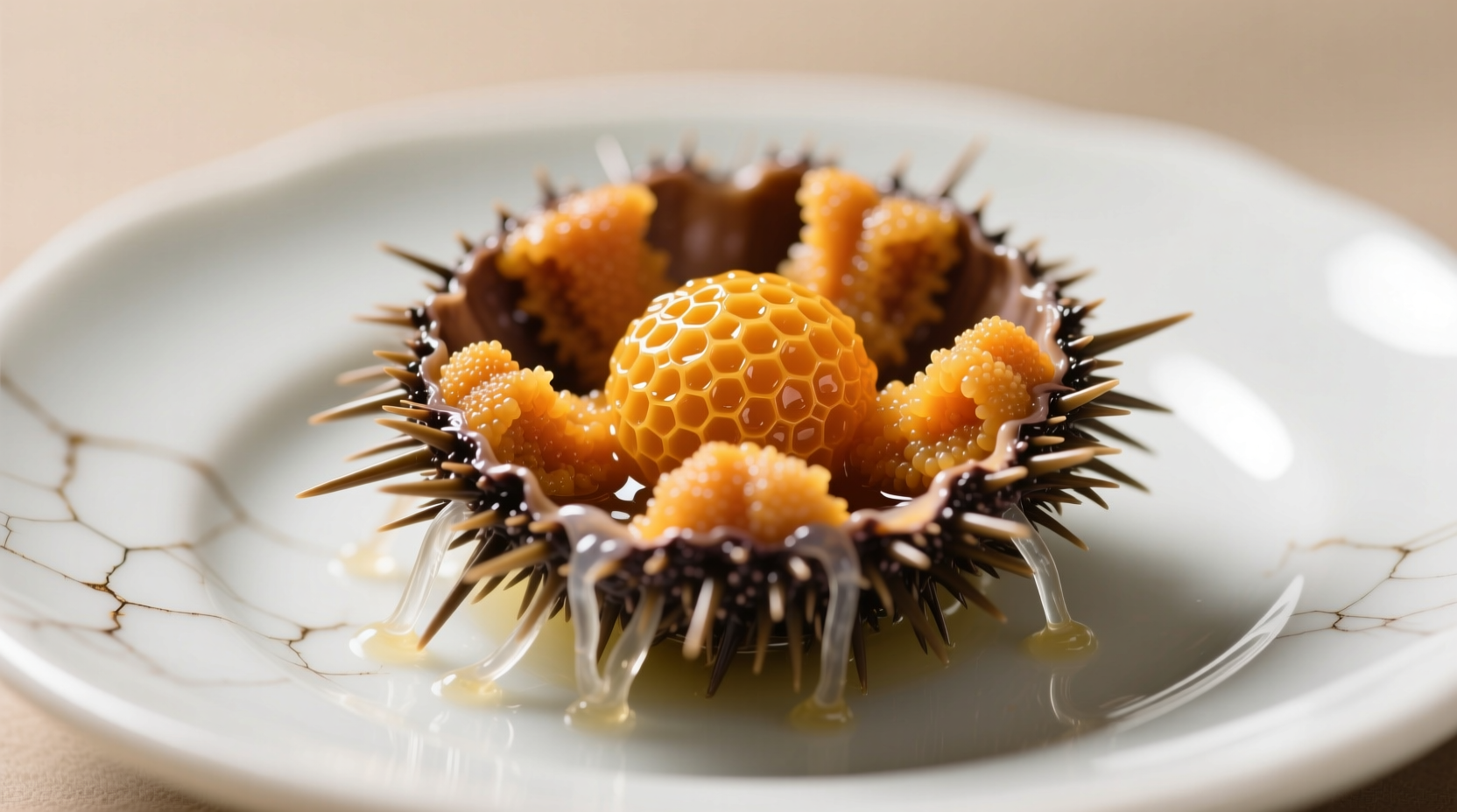 Fresh uni sea urchin roe on a white plate