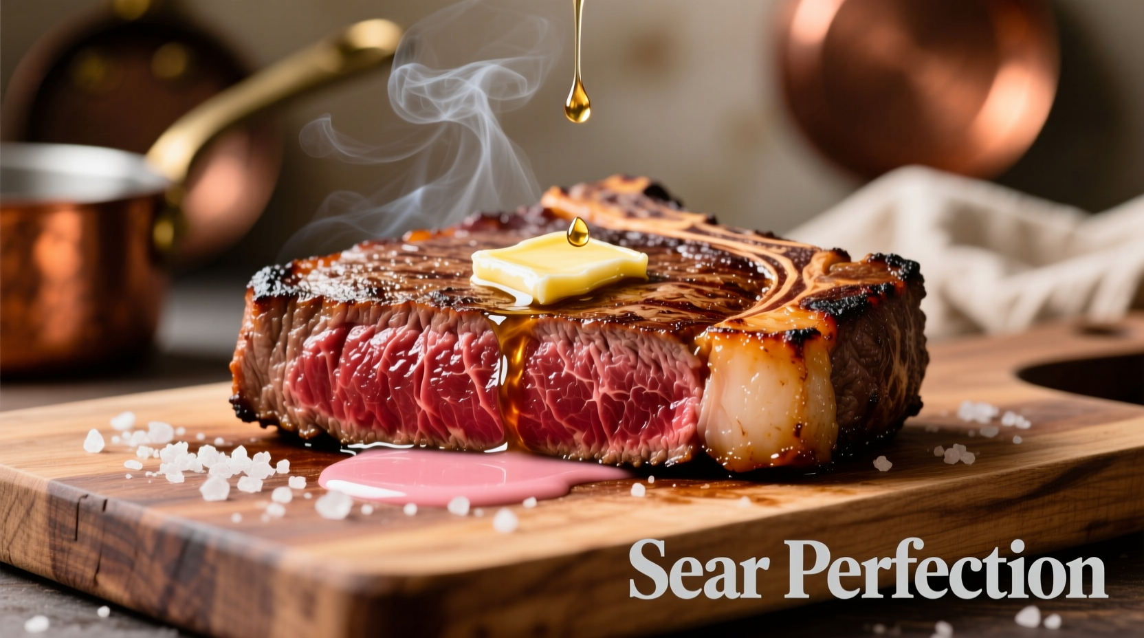 Perfectly seared New York strip steak with golden crust