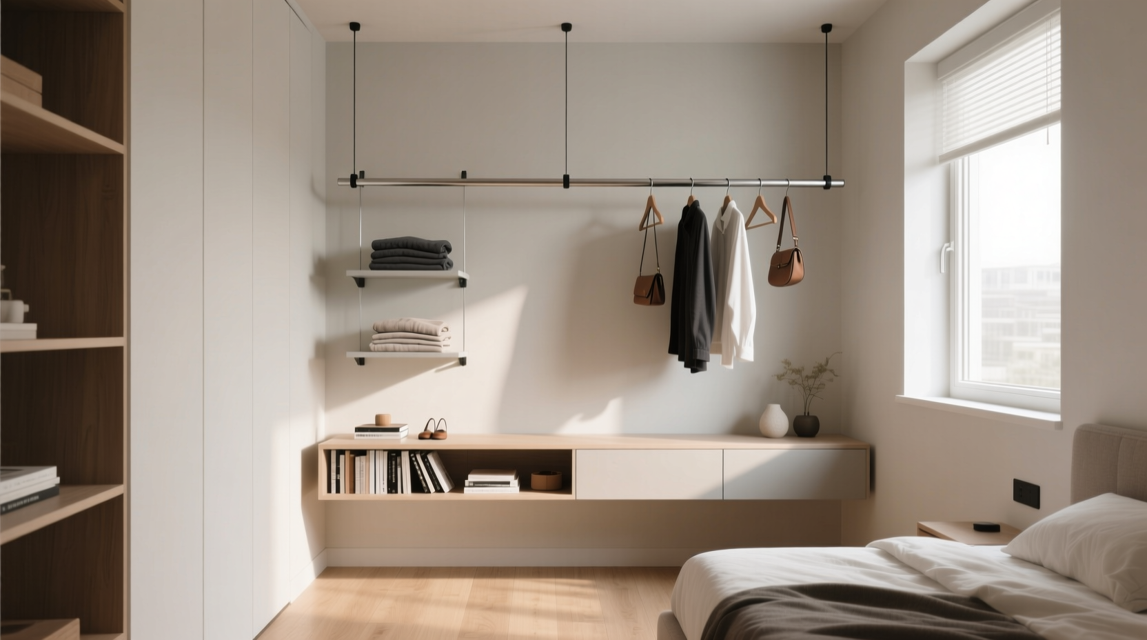 hanging rod vs shelf system for small bedrooms