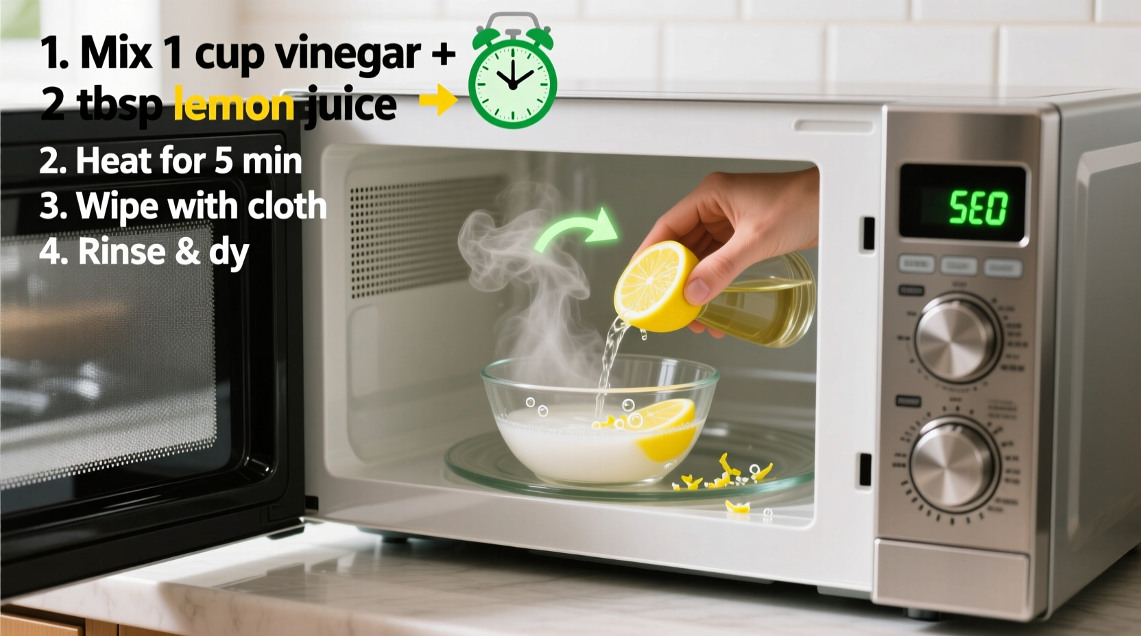how to clean a microwave with vinegar and lemon in five minutes