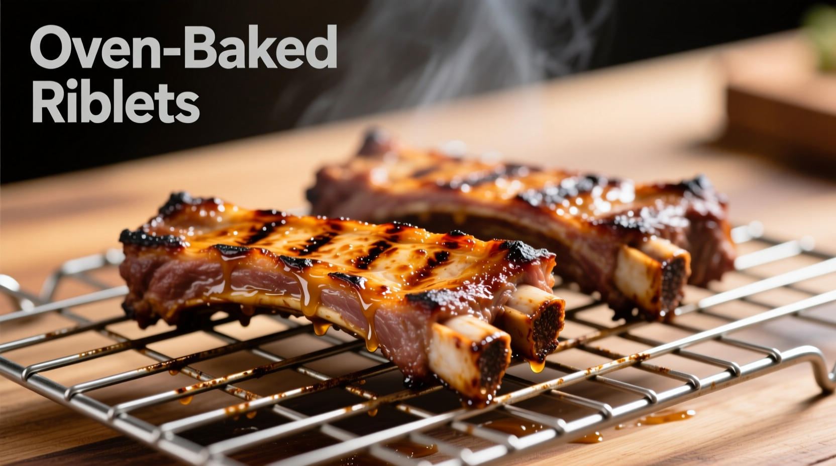 Oven-baked riblets on wire rack
