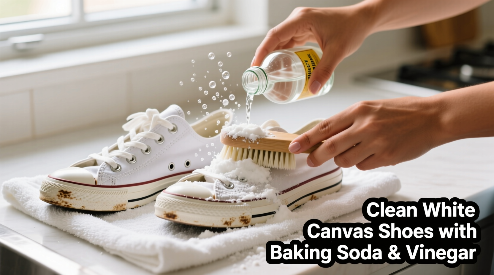 how to clean white canvas shoes with just baking soda and vinegar