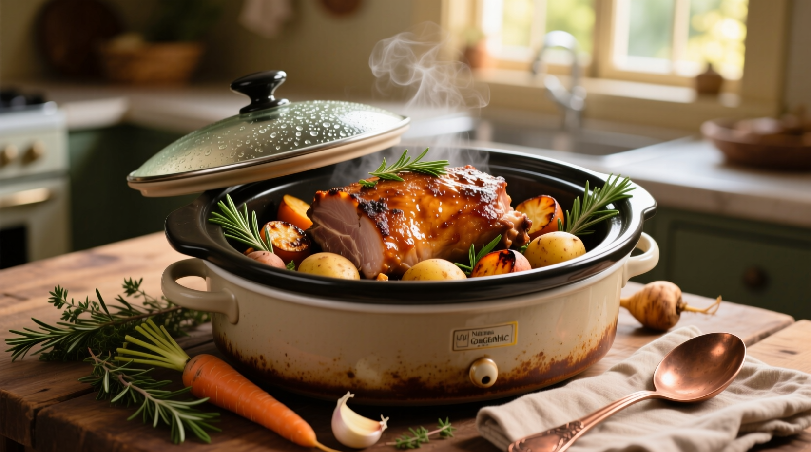 Slow cooker pork roast with herbs and vegetables