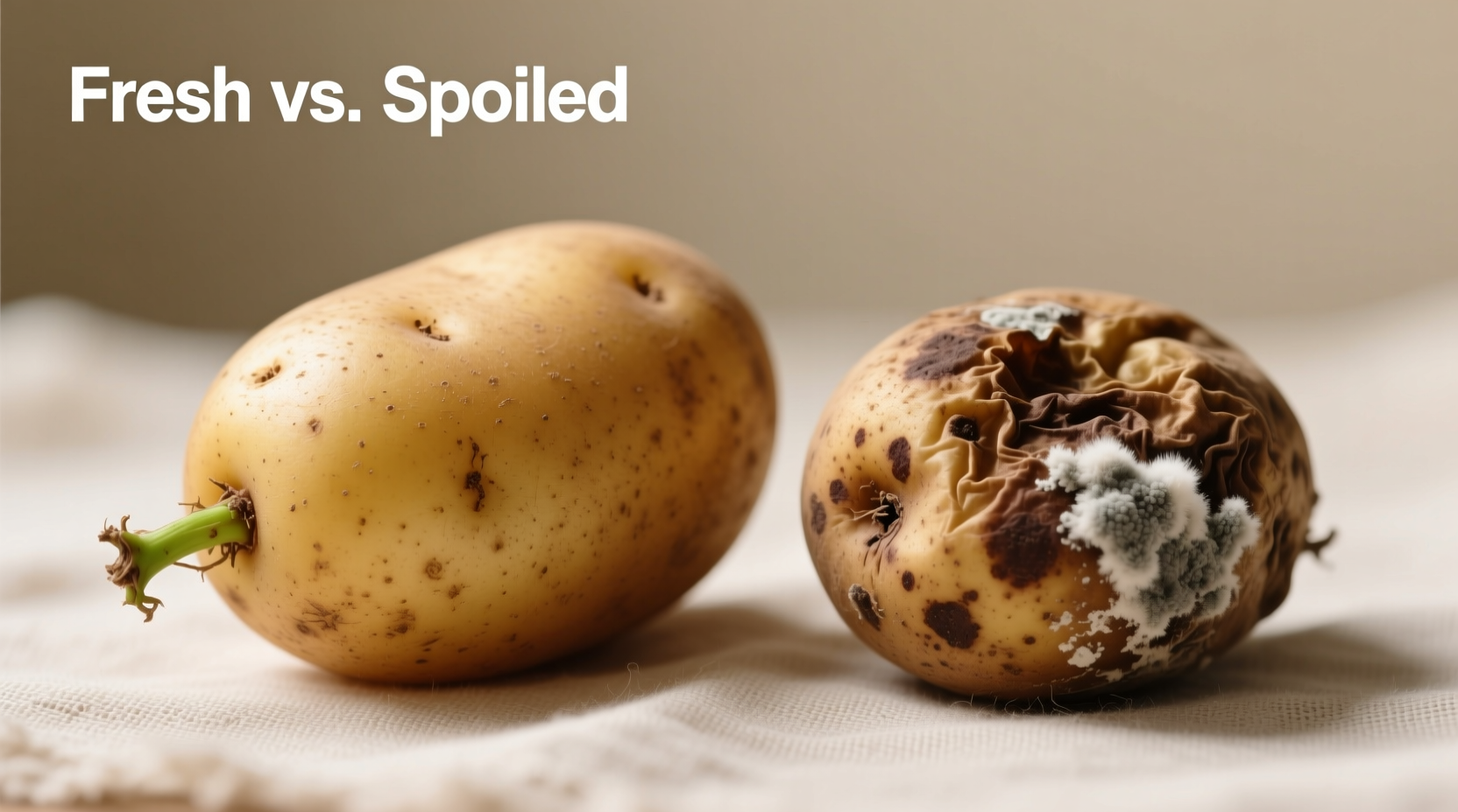 Potato spoilage comparison showing good versus bad specimens