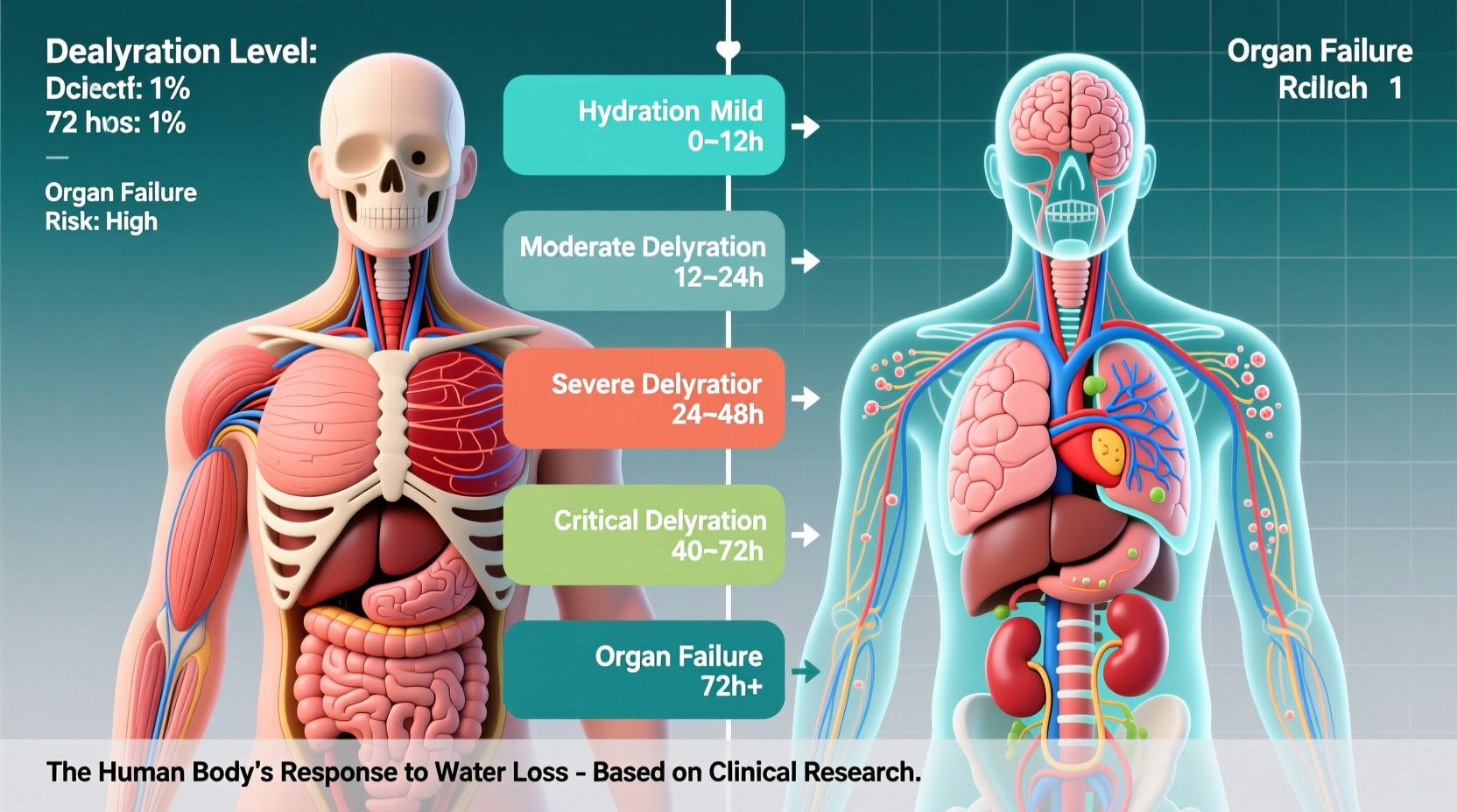 Human body dehydration process timeline infographic