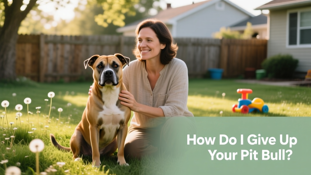A calm, well-socialized Pit Bull sitting beside their owner on a grassy yard