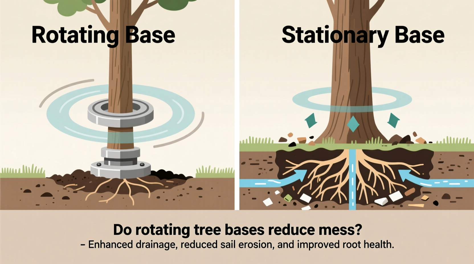 do rotating vs stationary tree bases reduce mess