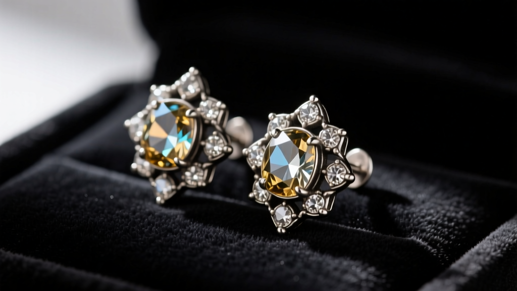 Macro shot of Victorian vintage marcasite earrings with rose-cut pyrite in oxidized sterling silver, resting on dark black velvet