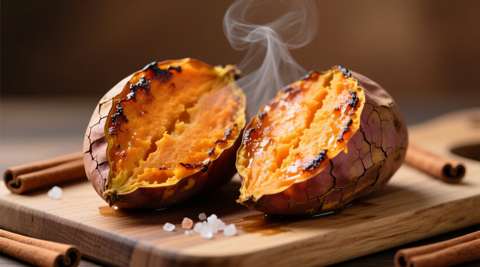 Perfectly roasted sweet potato halves with crispy edges
