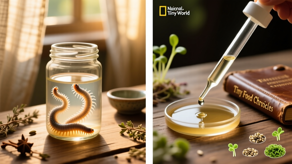 Side-by-side comparison of vinegar eel culture jar and a pipette collecting eels for feeding