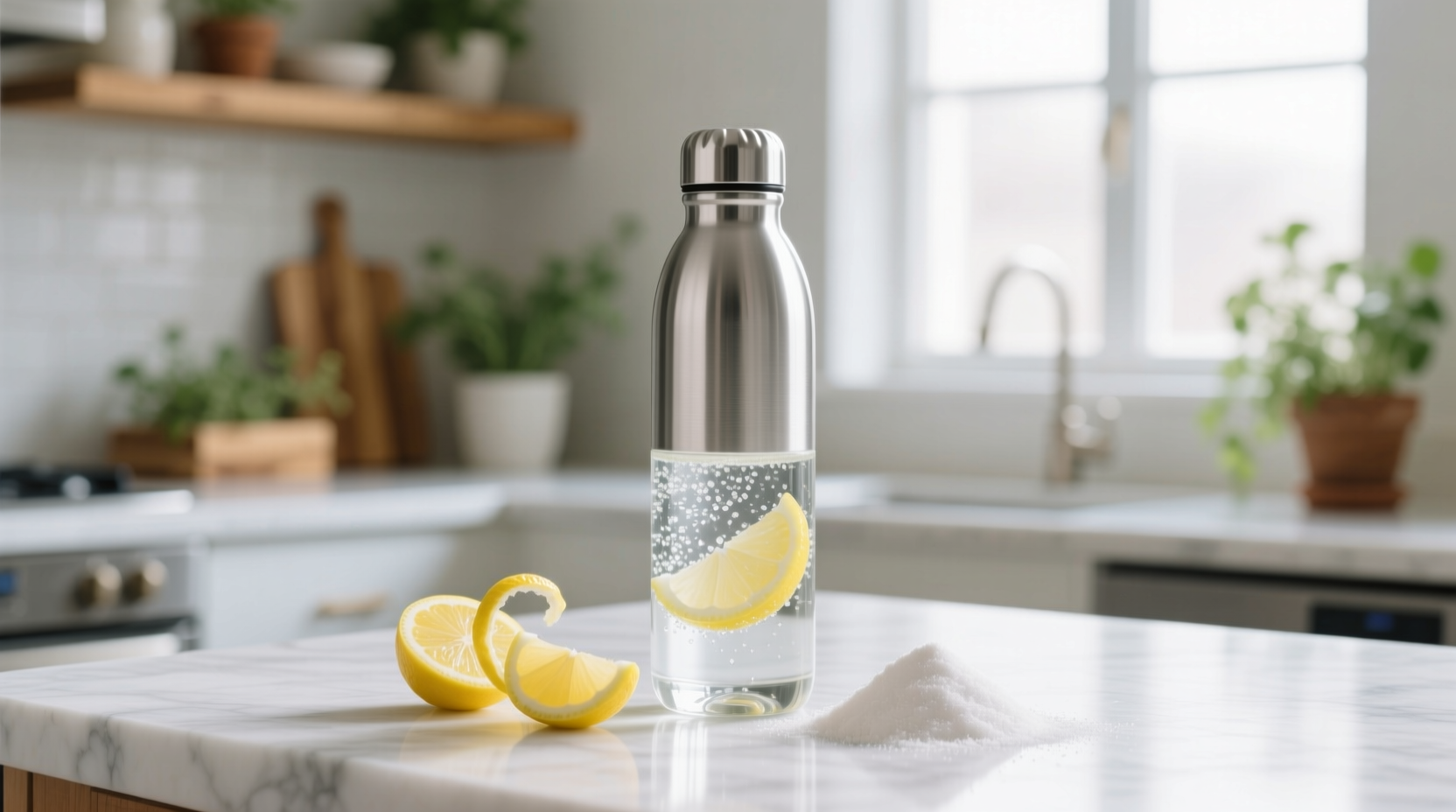 eco friendly cleaning tips stainless steel bottle with lemon baking soda