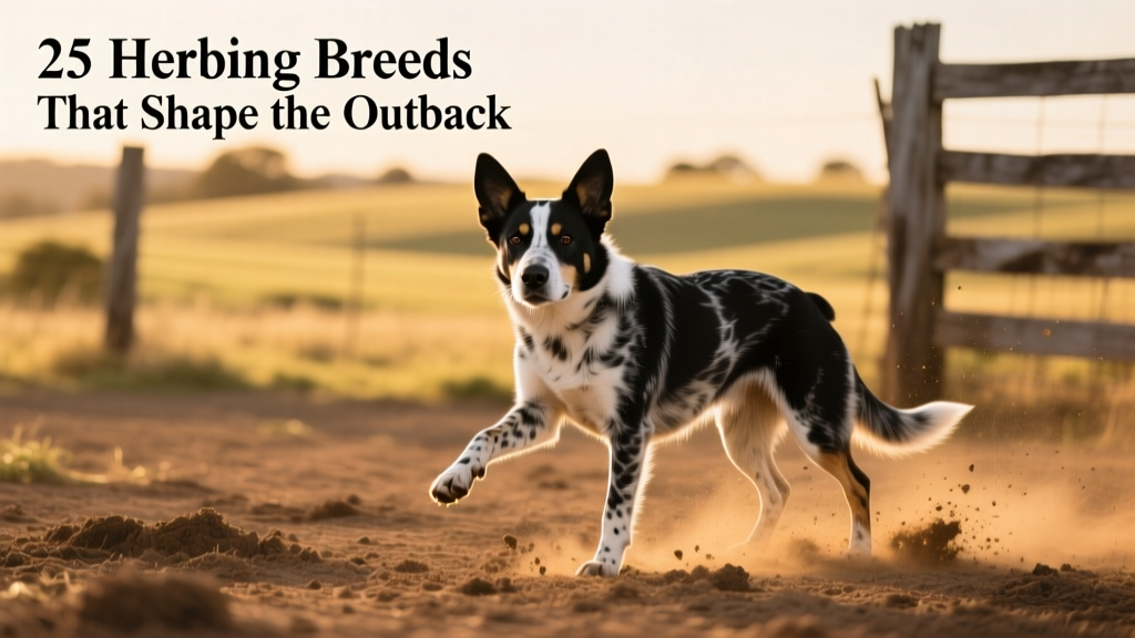 An Australian Cattle Dog focused and poised in a dusty paddock