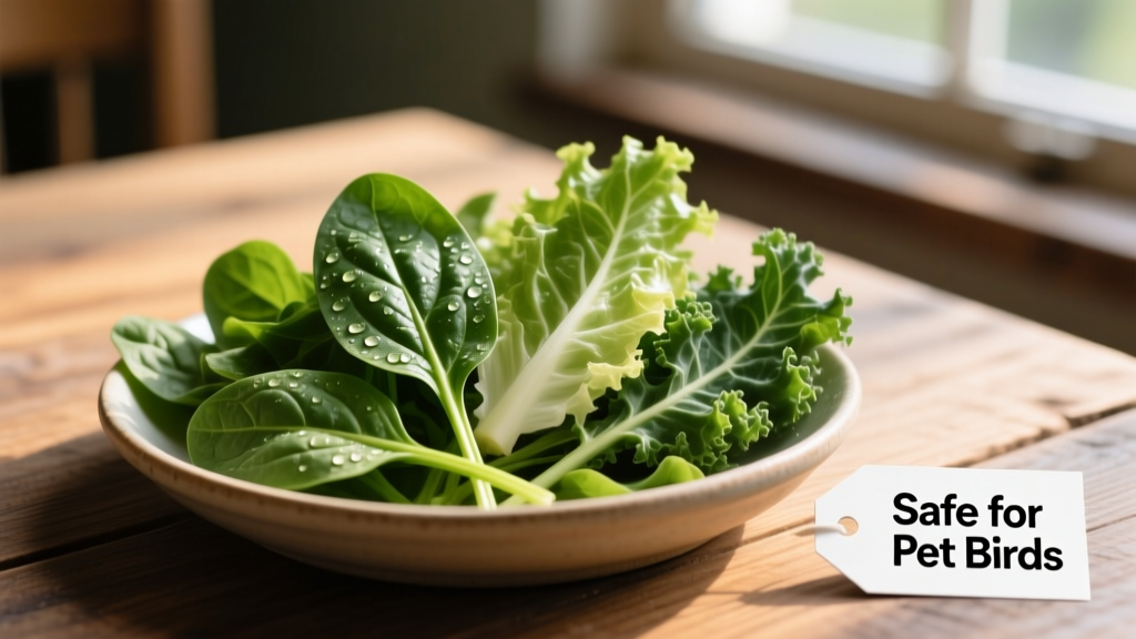 A colorful mix of fresh spinach, romaine, and kale leaves in a shallow dish