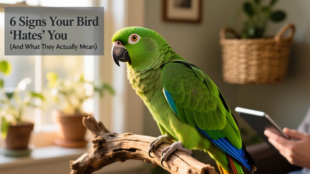 Close-up of a curious green-winged macaw tilting its head while perched on a natural wood perch