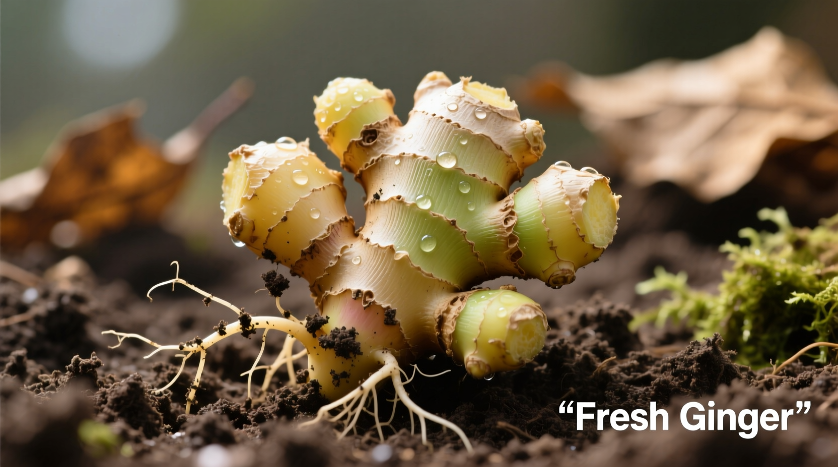Fresh ginger rhizomes growing in well-draining soil