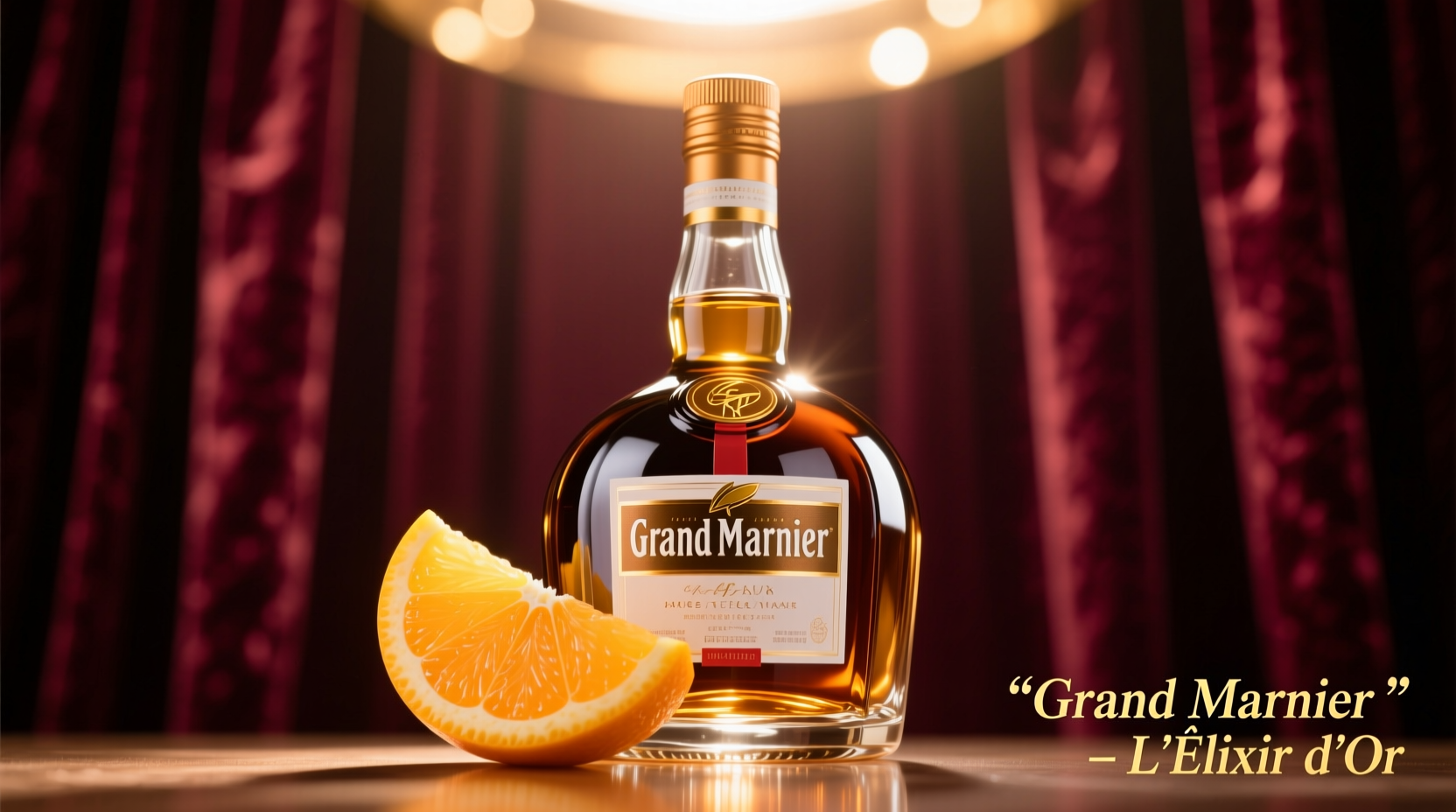 Grand Marnier bottle with orange garnish