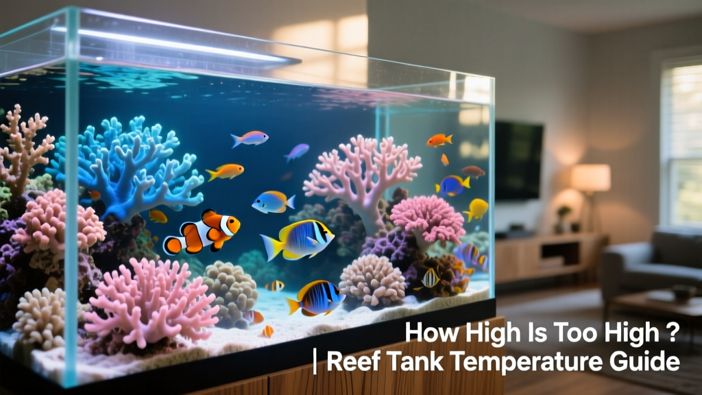 Healthy reef aquarium with diverse corals, active fish, and clear water under balanced lighting